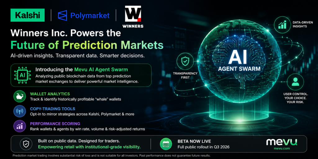 Winners Inc. Launches AI Agent Swarm at Mevu.com to Analyze Prediction Market Data And Performance on Prediction Market Exchanges