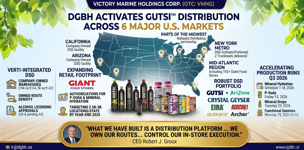 Victory Marine Holdings' Subsidiary Dunn & Groux Beverage Holdings Activates Distribution Across Six U.S. Markets