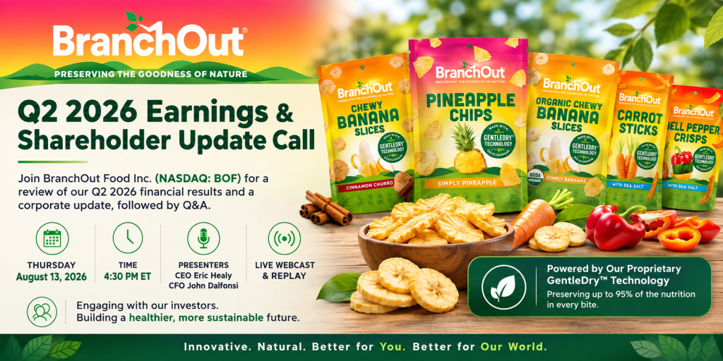 BranchOut Food Inc. Announces Second Quarter 2026 Earnings Call and Shareholder Update