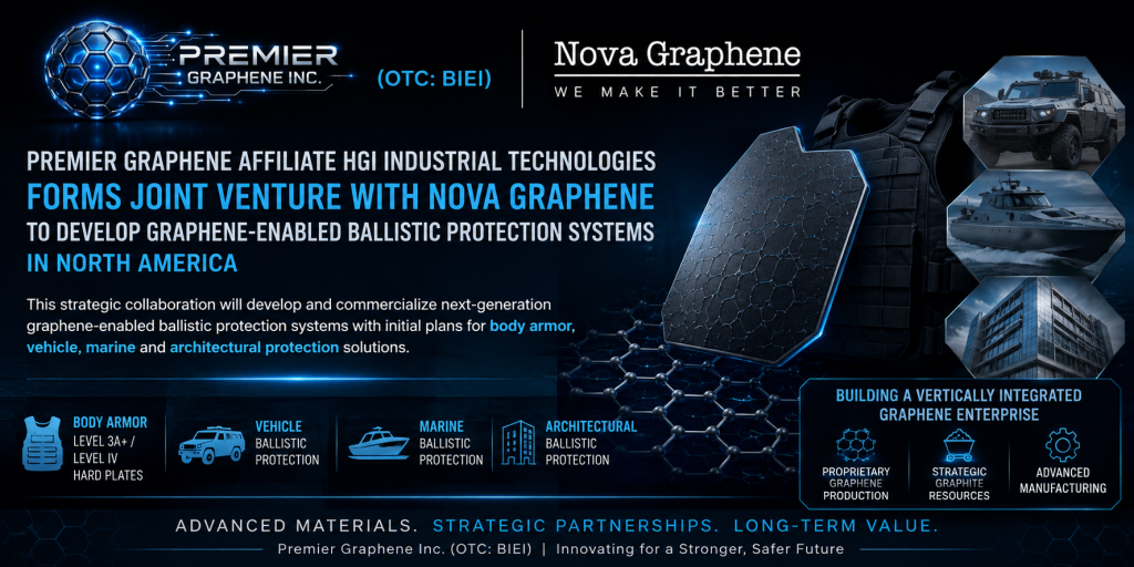 Premier Graphene Inc. Announces Strategic Defense Manufacturing Expansion Through Affiliate HGI Industrial Technologies’ Joint Venture With Nova Graphene