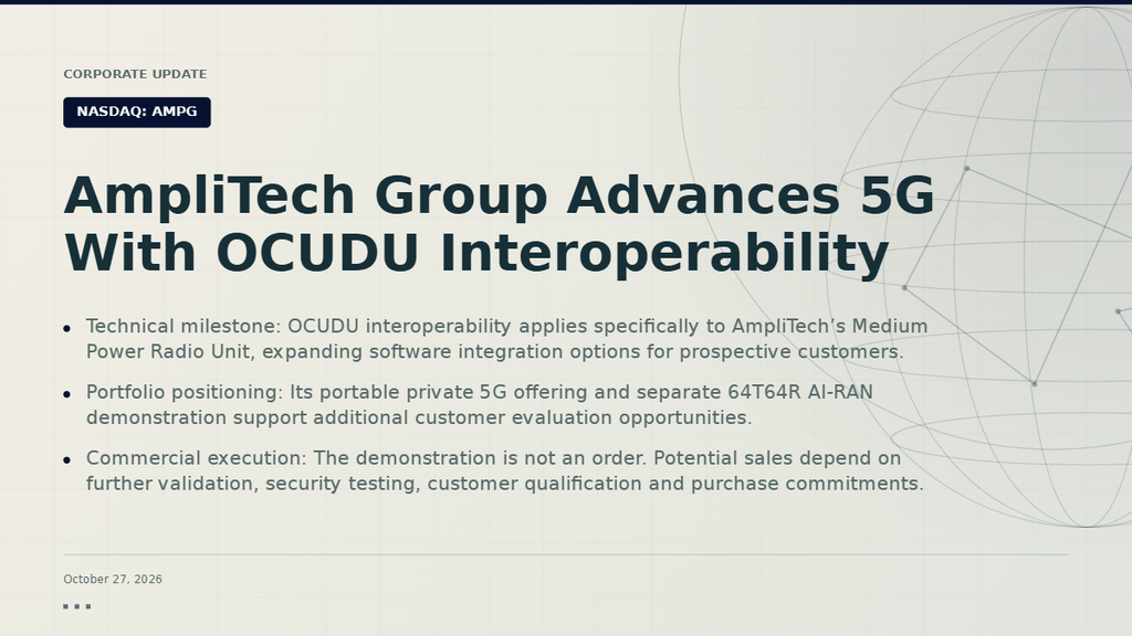 AmpliTech Group Advances Commercial and Defense 5G Opportunities Through OCUDU Radio Interoperability Milestone
